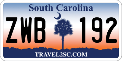 SC license plate ZWB192