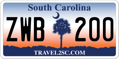 SC license plate ZWB200