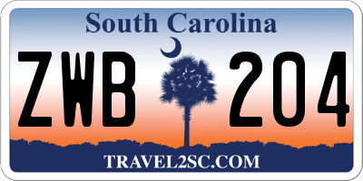 SC license plate ZWB204