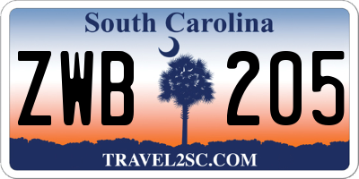 SC license plate ZWB205
