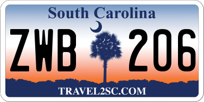 SC license plate ZWB206
