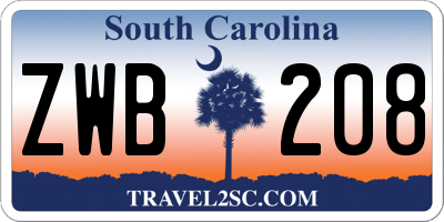 SC license plate ZWB208