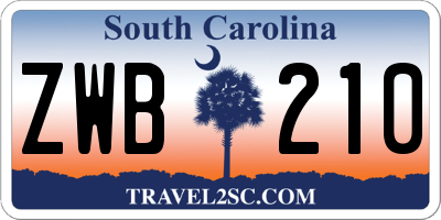 SC license plate ZWB210