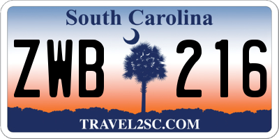 SC license plate ZWB216