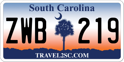 SC license plate ZWB219