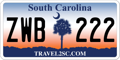 SC license plate ZWB222
