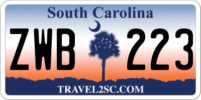 SC license plate ZWB223