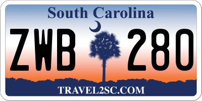 SC license plate ZWB280