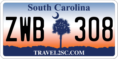 SC license plate ZWB308