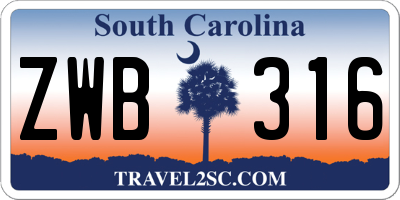 SC license plate ZWB316