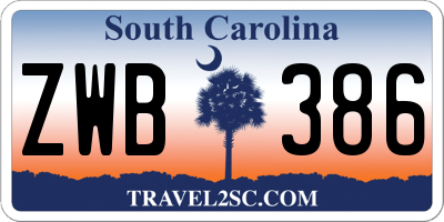 SC license plate ZWB386