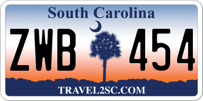 SC license plate ZWB454