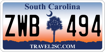 SC license plate ZWB494