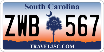 SC license plate ZWB567