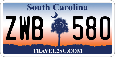 SC license plate ZWB580