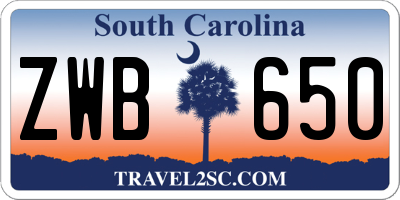 SC license plate ZWB650