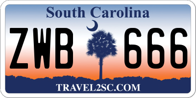 SC license plate ZWB666