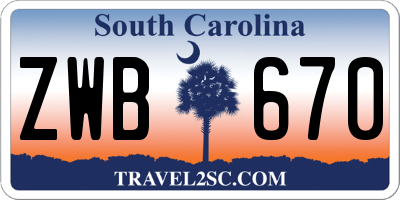 SC license plate ZWB670