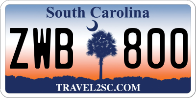 SC license plate ZWB800
