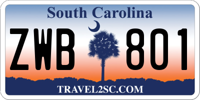 SC license plate ZWB801