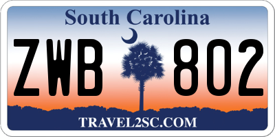 SC license plate ZWB802