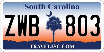 SC license plate ZWB803