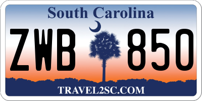 SC license plate ZWB850