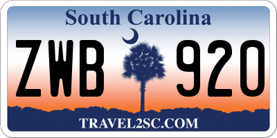 SC license plate ZWB920