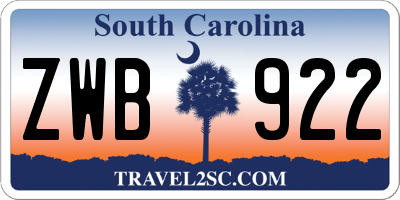 SC license plate ZWB922