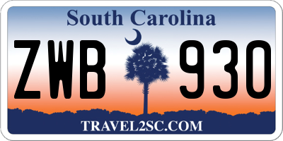 SC license plate ZWB930