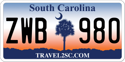 SC license plate ZWB980