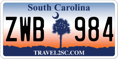 SC license plate ZWB984