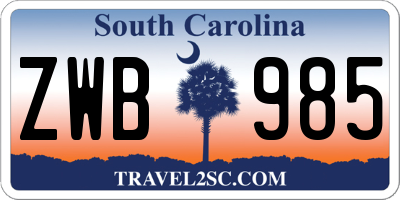 SC license plate ZWB985