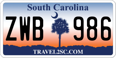 SC license plate ZWB986