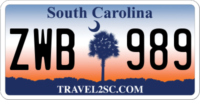 SC license plate ZWB989