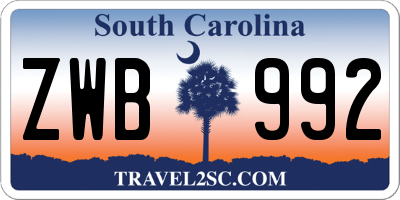 SC license plate ZWB992