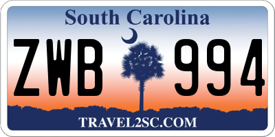 SC license plate ZWB994