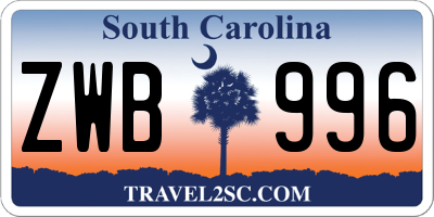 SC license plate ZWB996