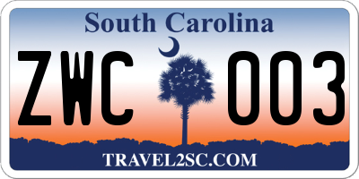 SC license plate ZWC003