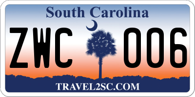 SC license plate ZWC006