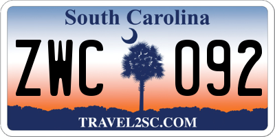 SC license plate ZWC092