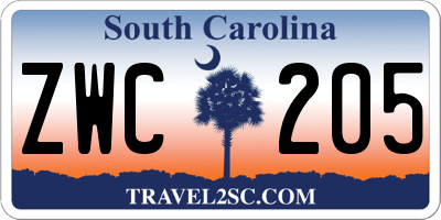 SC license plate ZWC205
