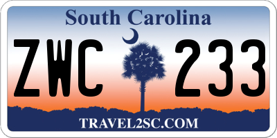 SC license plate ZWC233