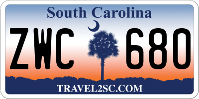 SC license plate ZWC680