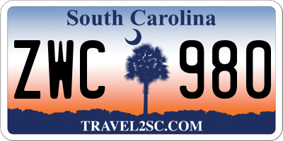SC license plate ZWC980