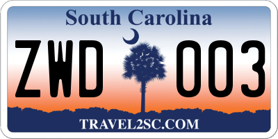 SC license plate ZWD003