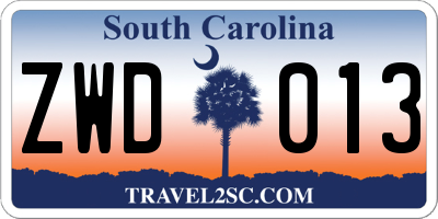 SC license plate ZWD013