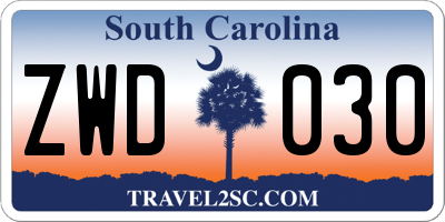 SC license plate ZWD030