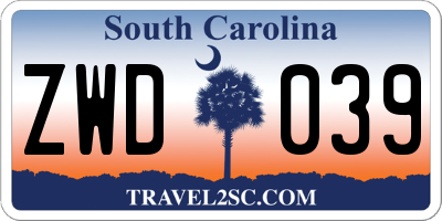 SC license plate ZWD039