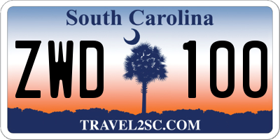 SC license plate ZWD100